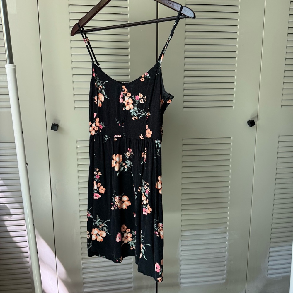 H&M Divided Black and Orange Floral Sundress with Adjustable Straps Size 6